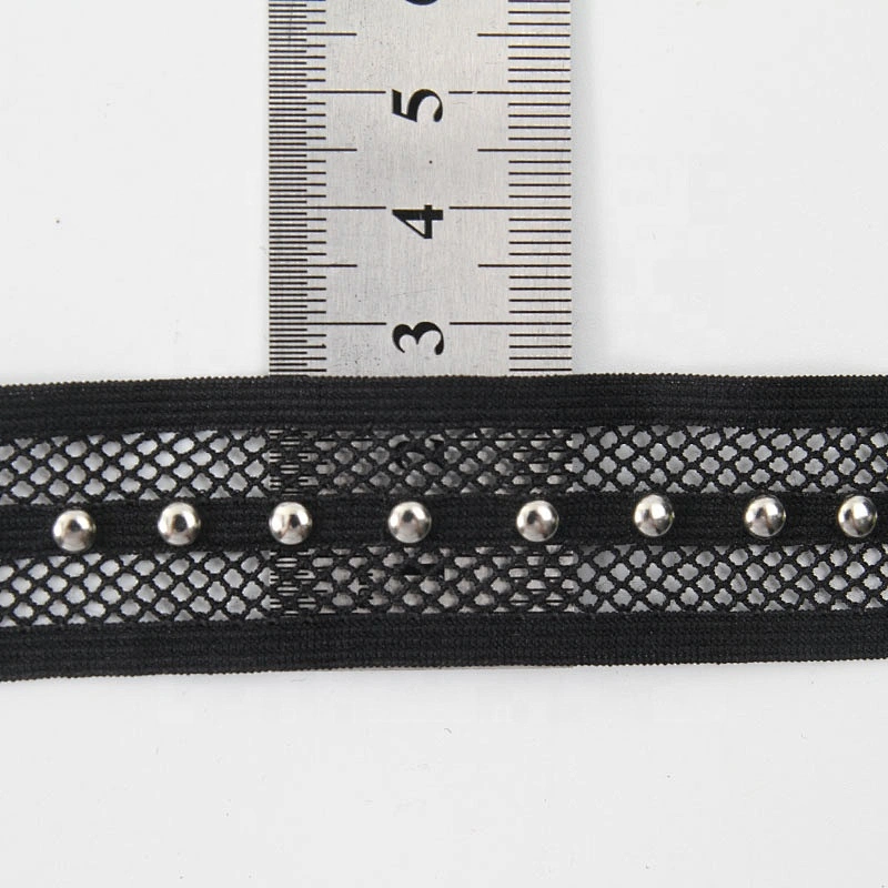 black beaded ribbon trim lace fabric handmade beads  Design Lace Trims Rivet Mesh Trim Copper Beads Ribbon