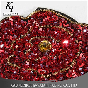 Kavatar Factory Excellent Sequin Applique Patch Embroidery With Rhinestones