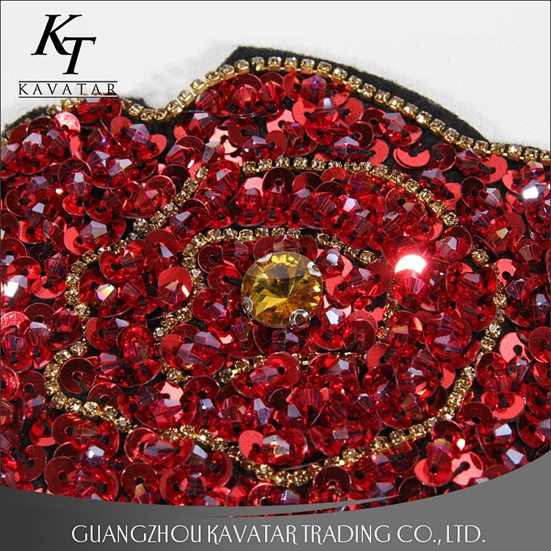 Kavatar Factory Excellent Sequin Applique Patch Embroidery With Rhinestones