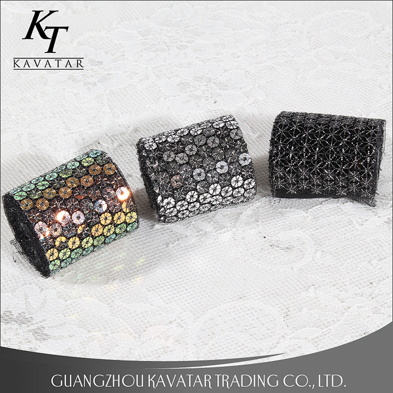 New design high quality 6mm round sequin lace ribbon trim wholesale