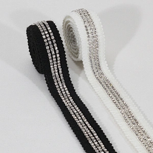 Premium 2.2cm White Cotton Crystal Chain Beads Grosgrain Ribbon Trim for Sweaters Garments