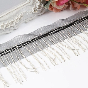 Fancy decorative 8cm gold sliver chain fringe trim fashion accessories mesh fringe