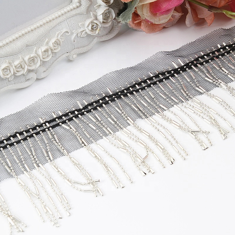 Fancy decorative 8cm gold sliver chain fringe trim fashion accessories mesh fringe