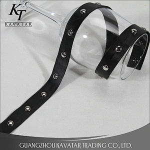 Black artificial leather trim ribbon tapes decoration with Copper rivet beads for garment and bag