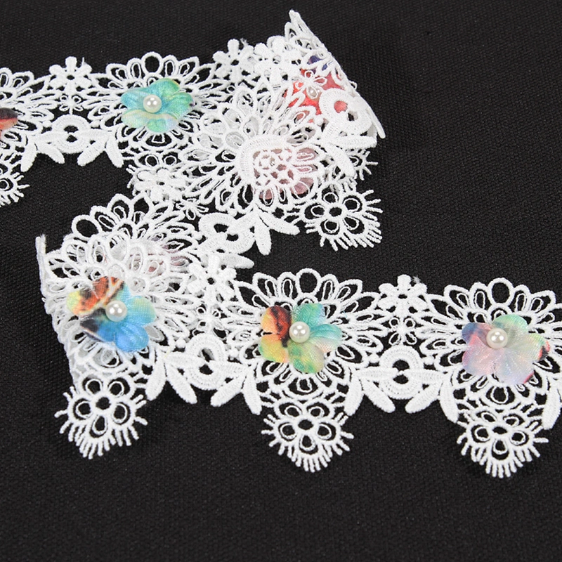 Kavatar design 3D floral layers white lace for dress