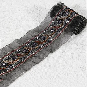 Ethnic style trimming handmade embroidery sequin beaded lace trim for clothing