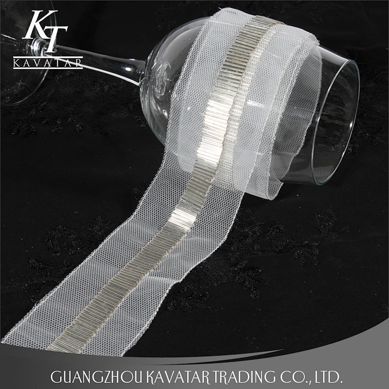 New strip shape beaded embroidery mesh lace trim decorative for bride wedding