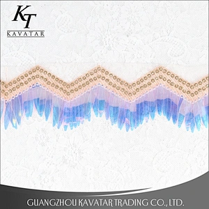 Kavatar Net Lace Shiny Colors Sequin Fringe Trim For Garment