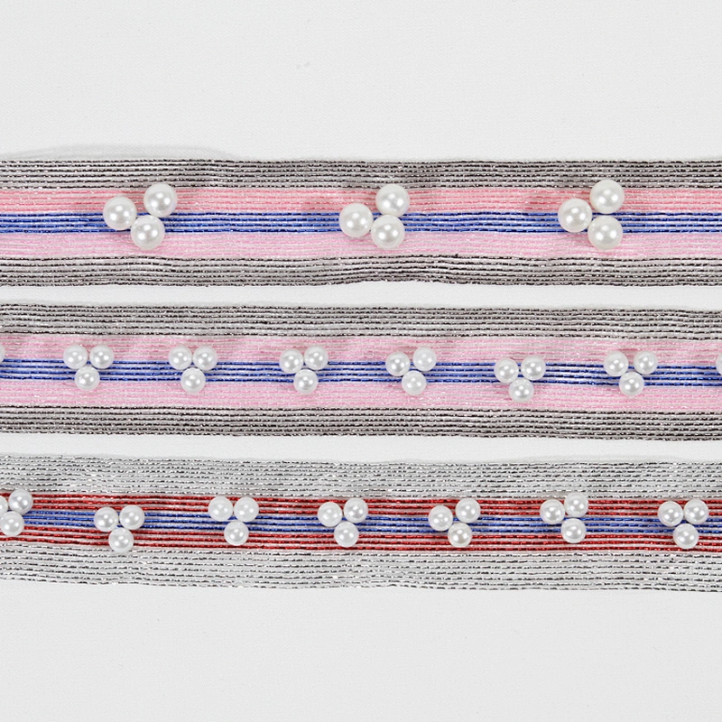 Wholesale kavatar Tread 3cm Beaded Pearl Lace ChainTrim For Dress