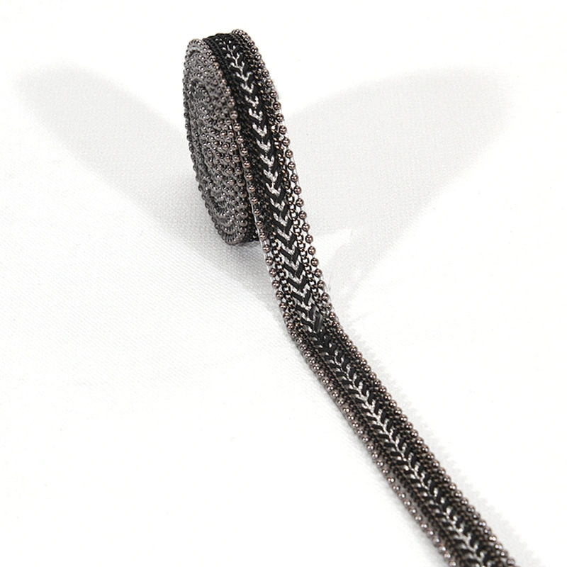 Decorative Accessories Chain Bordered Hot Fix Transfer Trim with Braided Ribbon Tape