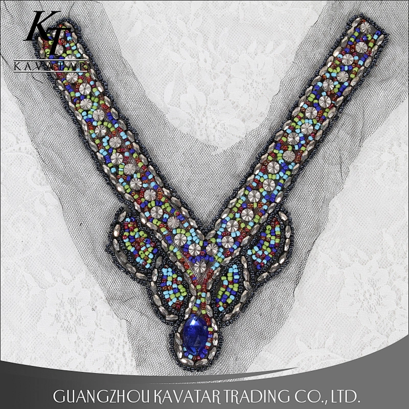 Handmade bead collar/neck trim,neck designs of kurtis