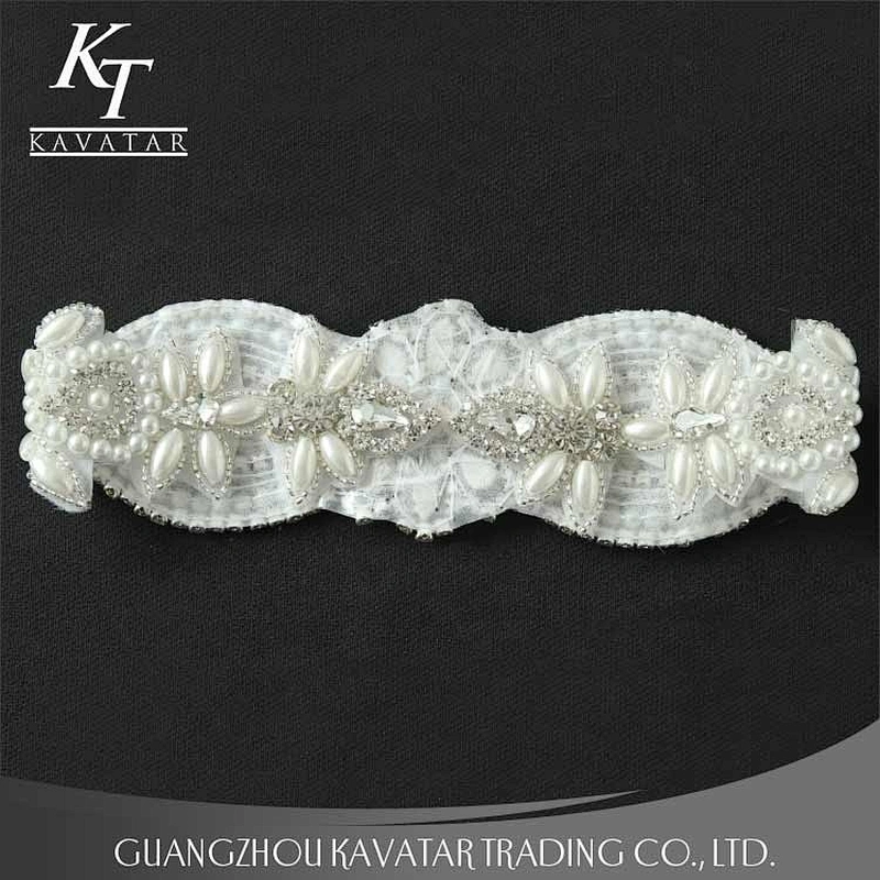 Rhinestone and pearl sew on beaded applique patches,ornaments applique trim rhinestone trim for wedding dress
