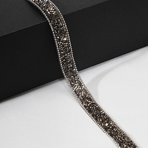 Rhinestone beaded hot fix trim with Copper bead chain border Custom