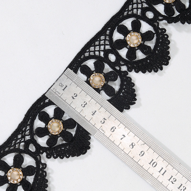 Unique polyester flower lace trim rhinestone gold eyelet knitting eyelet lace