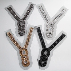 Custom Embroidered pearl beaded applique crystal patch custom patches for clothing