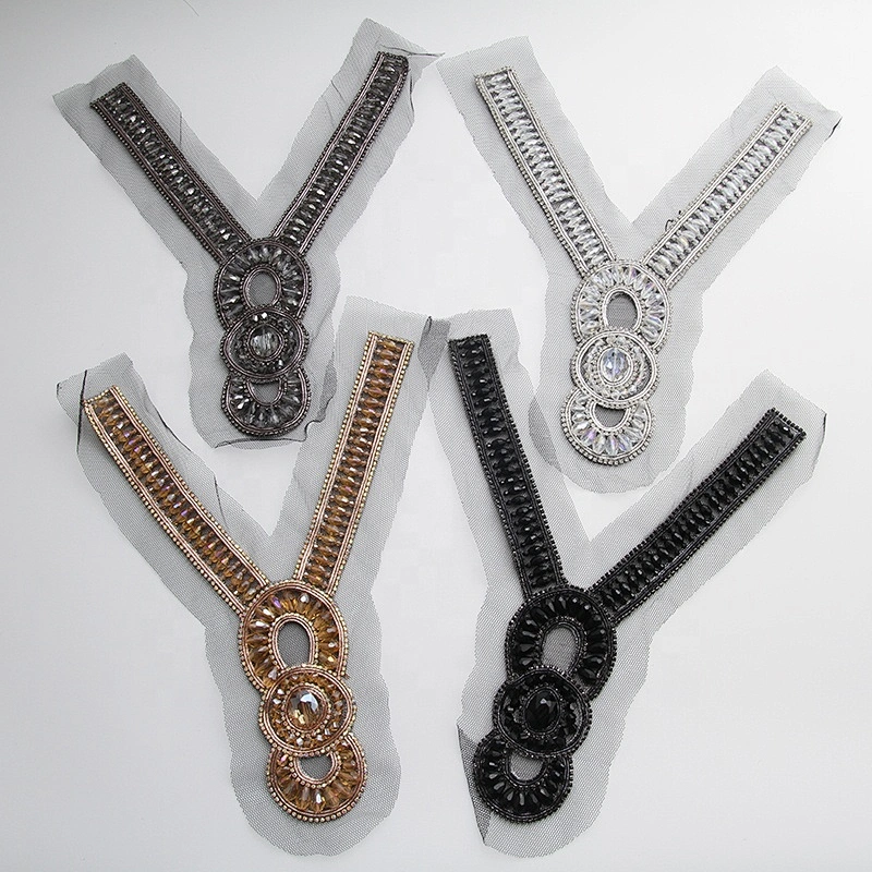 Custom Embroidered pearl beaded applique crystal patch custom patches for clothing