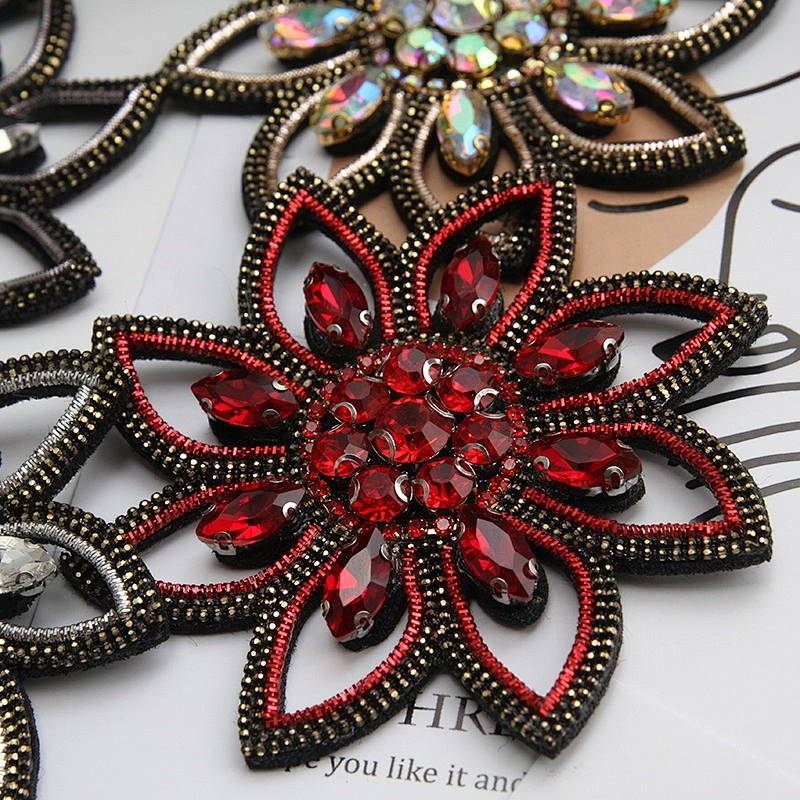 Wholesale Pearl Rhinestone Flower Beaded Patches for women custom patches 3d rhinestones patches