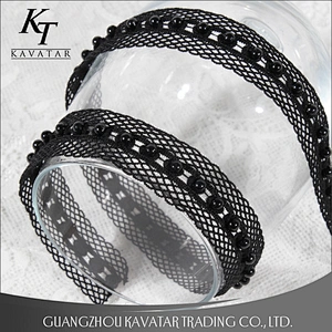 2018 High quality lace ribbon,black mesh lace,DIY beaded lace trim