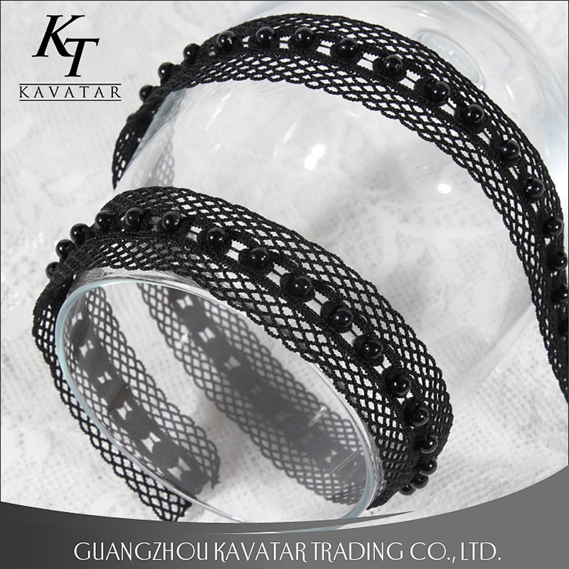2018 High quality lace ribbon,black mesh lace,DIY beaded lace trim