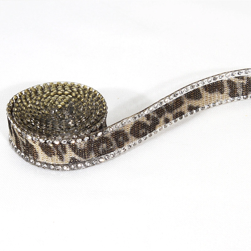 1.5cm Custom Vogue Leopard Print Rhinestone Beaded Hot Fix Trim