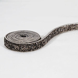 Rhinestone beaded hot fix trim with Copper bead chain border Custom