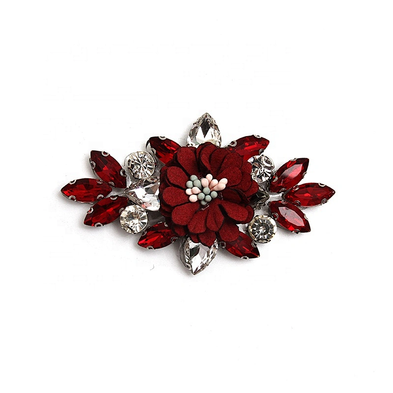 Christmas Cherry Flower Decorative Sew on Rhinestone Beaded Patches Wholesale patches for clothing