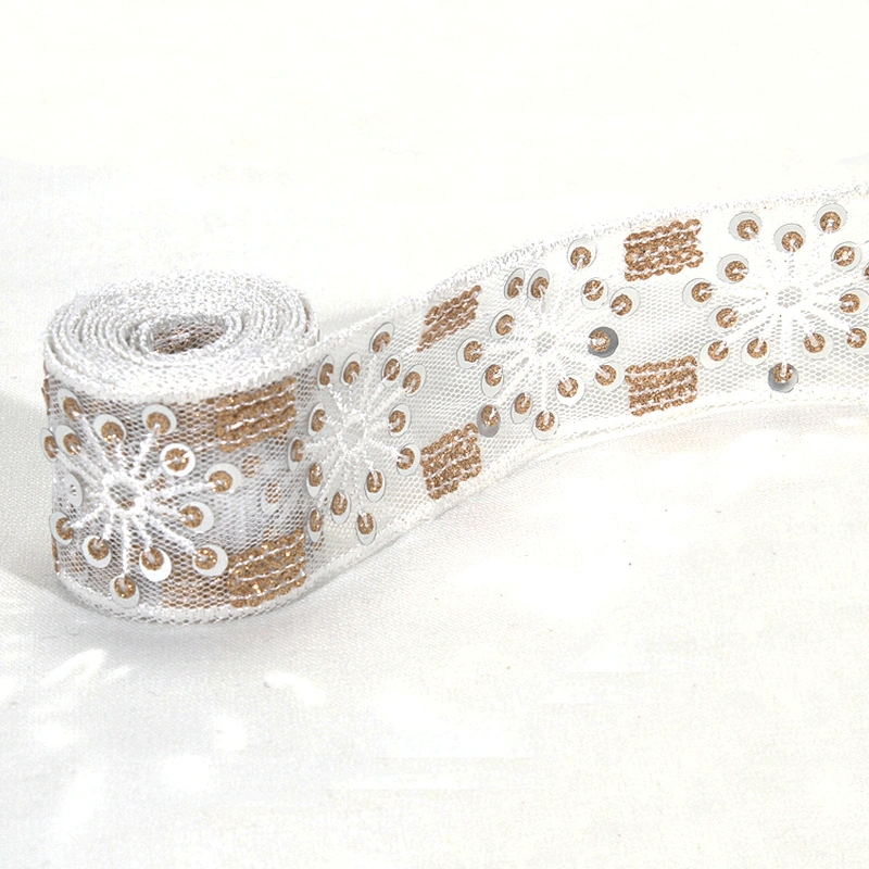 Vogue Floral Pattern Tulle Lace Black Sequin Trim