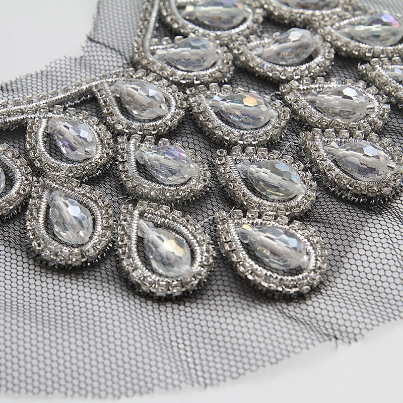 Factory wholesale gold decoration handmade collar patches with bead patches for clothing beaded trims for fashion garments