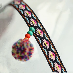 Wholesale ethnic Style cotton/polyester pom pom & beaded fringes for garments ,bags and curtain,pom material