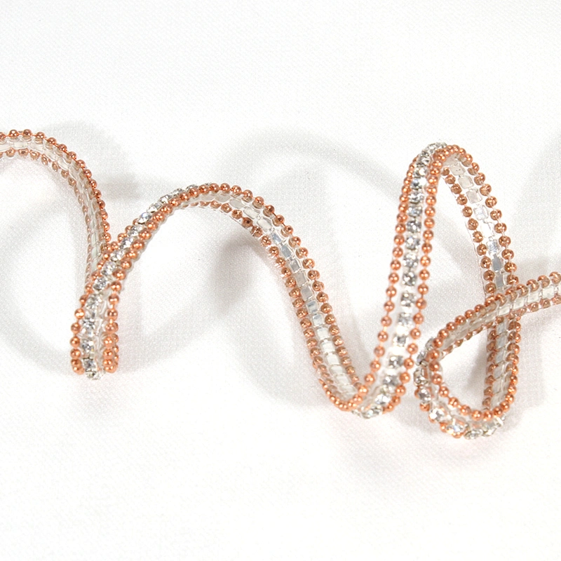 Gold Accessories Bead Chain Bordered Hotfix Rhinestone Trimming for Sandals Hats
