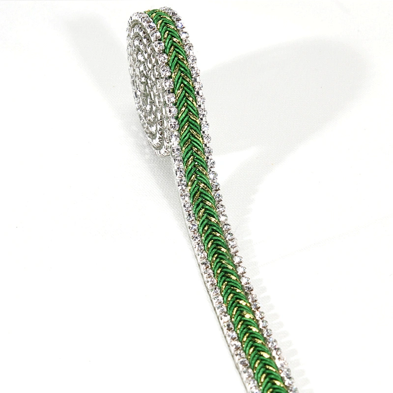 1cm Beautiful Multicolor Rhinestone Edged Hotfix Transfer Bullion Herringbone Webbing Tape