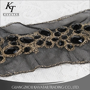 Rhinestone Beaded Lace Trim Gold Lace Ribbon Garment Accessories