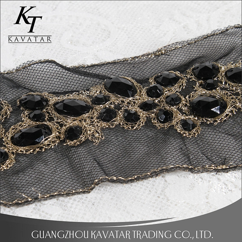 Rhinestone Beaded Lace Trim Gold Lace Ribbon Garment Accessories