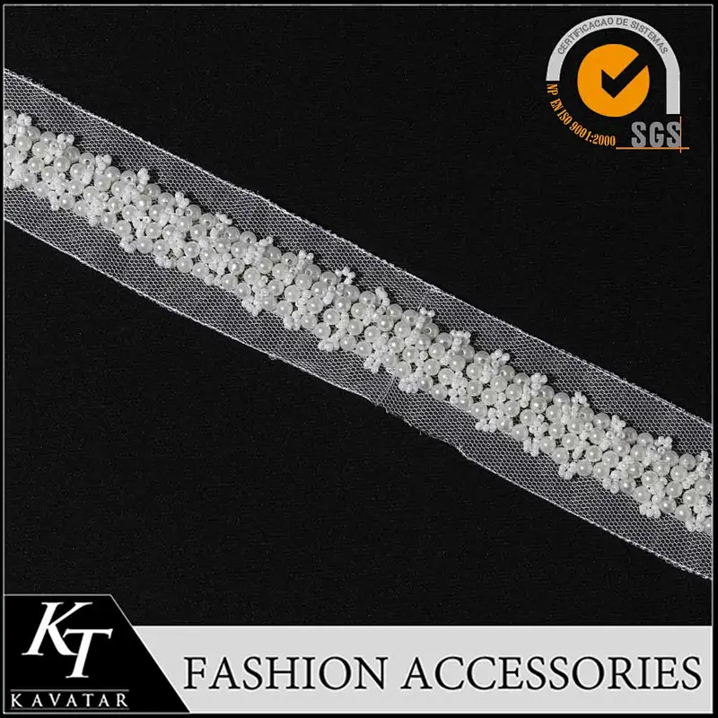 Beautiful bride wedding dress decoration pearl beaded lace trim