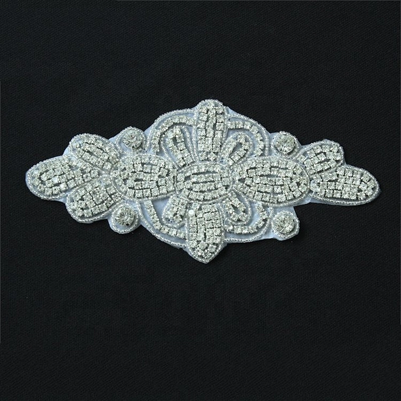 New Style Flower Rhinestone Sequin Appliques For Bride Wedding Dress
