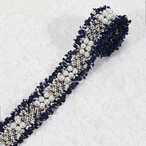 New fashion six pearls one group sew on polyester embroidery tape trim for clothing