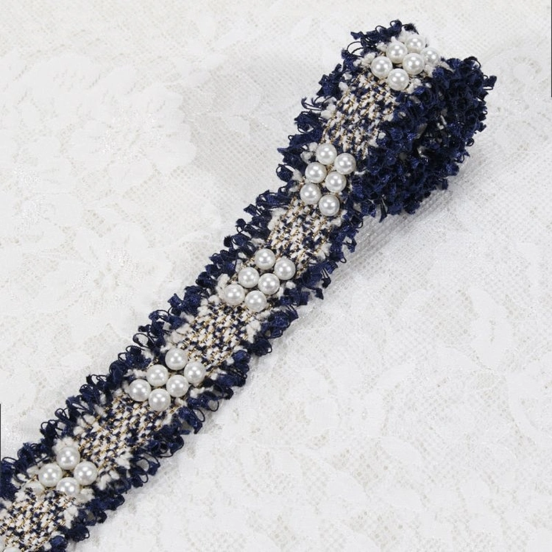New fashion six pearls one group sew on polyester embroidery tape trim for clothing