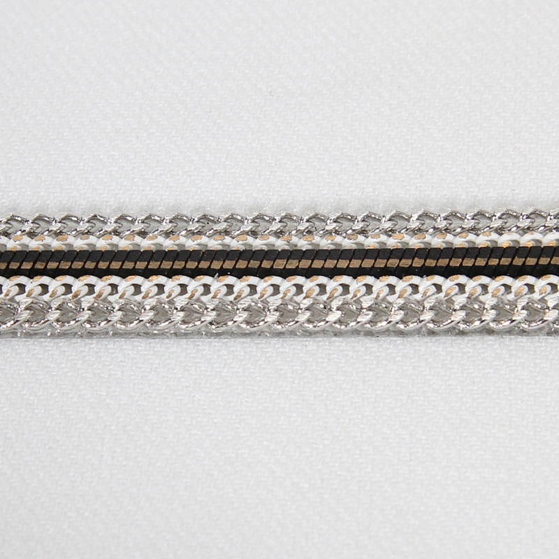 Decorative Accessories Chain Edged Hotfix Adhesive Rhinestone Trims with Black Braided Ribbon