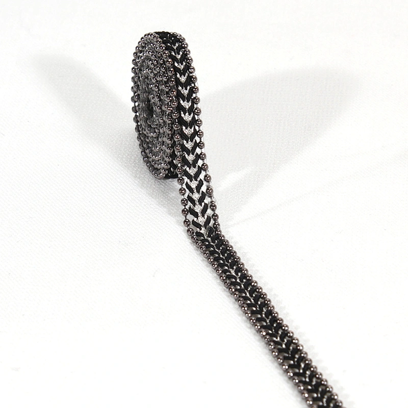 Stock Bulk Mini Black Braided Hot Fix Transfer Trim with Accessories Chain