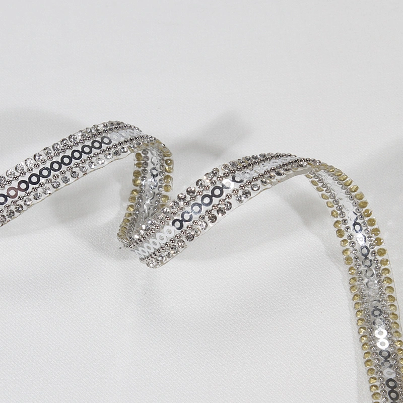 1.1cm Decorative Chic Accessories Chain Crystal Beaded Sequin Hot Fix Rhinestone Transfer Tape for Clothes Sandals