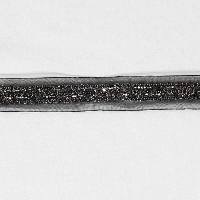 Decorative 2cm Black Copper Coated Rhinestone Beaded Mesh Lace Trim