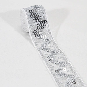 Stock Stylish White V Letter Shape Tulle Sequin Beaded Lace Trim