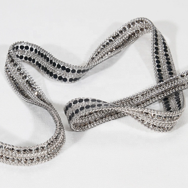 Kavatar 1cm Accessories Beads Chain Crystal Beaded Hotfix Trim Ribbon For Garments Decoration
