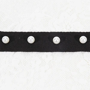 Custom Wholesale 2.5cm Cotton Black Pearl Beaded Herringbone Tape