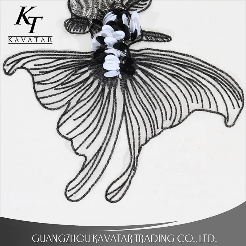 Sequin Lace Patches Beaded Applique On Clothing Black Embroidery Patch