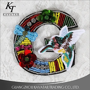 Wholesale High Quality Bird Flower Rhinestone Large Embroidery Letter Logo beaded Patches For Clothes Jacket