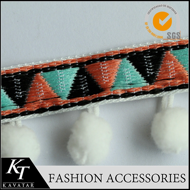 handmade high quality cotton pom pom trim for curtains with 2cm colorful ball