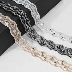Handmade Wavy Shape Sequin Mesh Guipure Lace Trim for Clothing