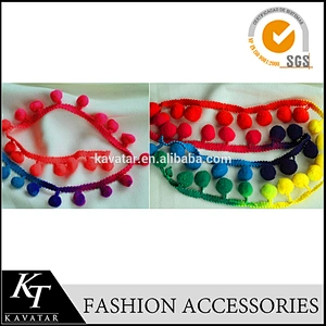 High quality popular pom pom trim with red/blue ball in full stock