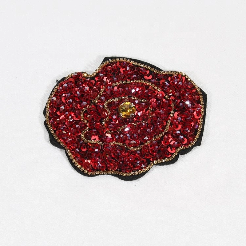 Kavatar Factory Excellent Sequin Applique Patch Embroidery With Rhinestones
